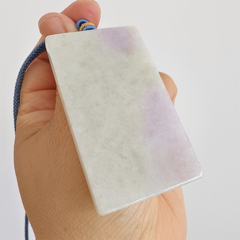 DDP | 63.6X36.5X6.5mm Natural Certificated Type A White And Light Lavender Burmese Jadeite Rectangle 平安无事 Plaque,Amulet Pendant,DIY Jewelry Supplies