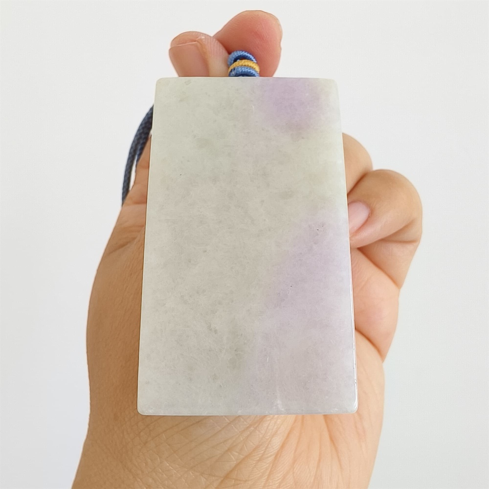 DDP | 63.6X36.5X6.5mm Natural Certificated Type A White And Light Lavender Burmese Jadeite Rectangle 平安无事 Plaque,Amulet Pendant,DIY Jewelry Supplies