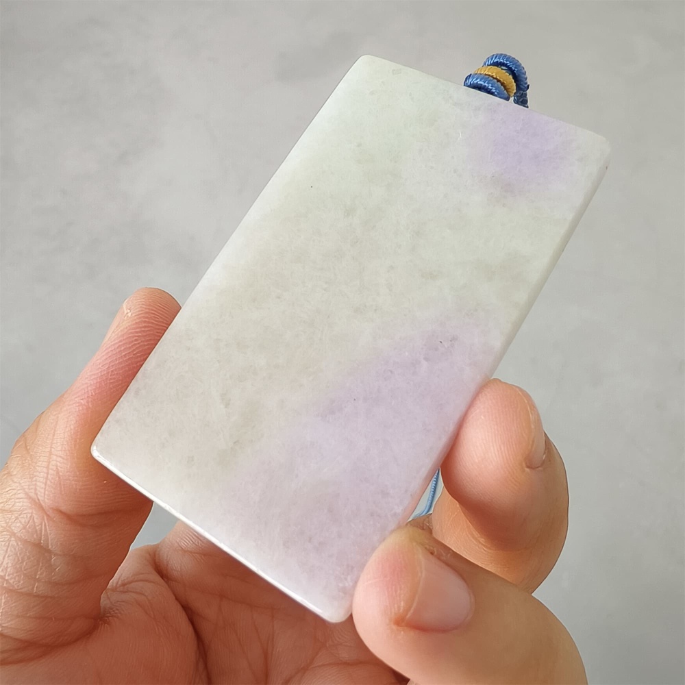 DDP | 63.6X36.5X6.5mm Natural Certificated Type A White And Light Lavender Burmese Jadeite Rectangle 平安无事 Plaque,Amulet Pendant,DIY Jewelry Supplies