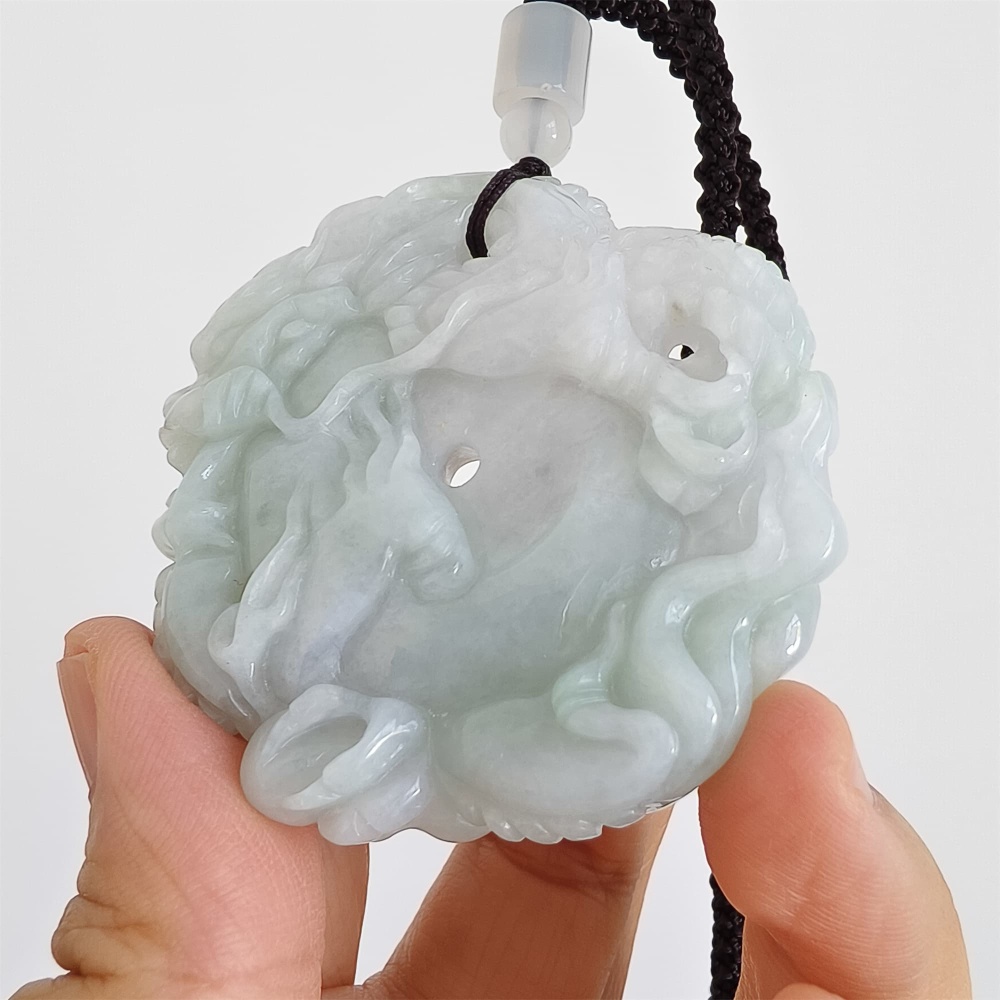 DDP | 54.5X56X10.5mm Natural Certificated Type A Light Green White Burmese Jadeite Round Dragon Plaque,Amulet Pendant,DIY Jewelry Supplies