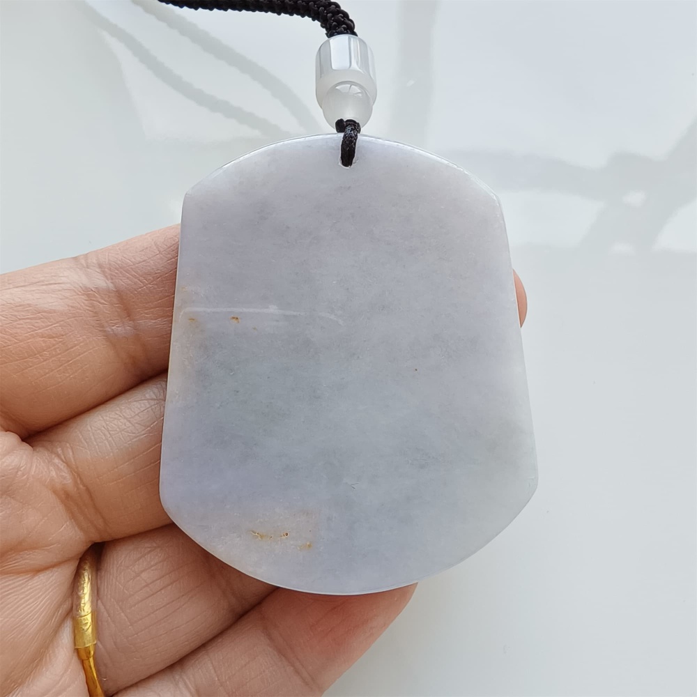 DDP | 56.8X45.5X6.6mm Natural Certificated Type A Light Green And Light Lavender Burmese Jadeite Trapezoid 平安无事 Plaque,Amulet Pendant,DIY Jewelry Supplies