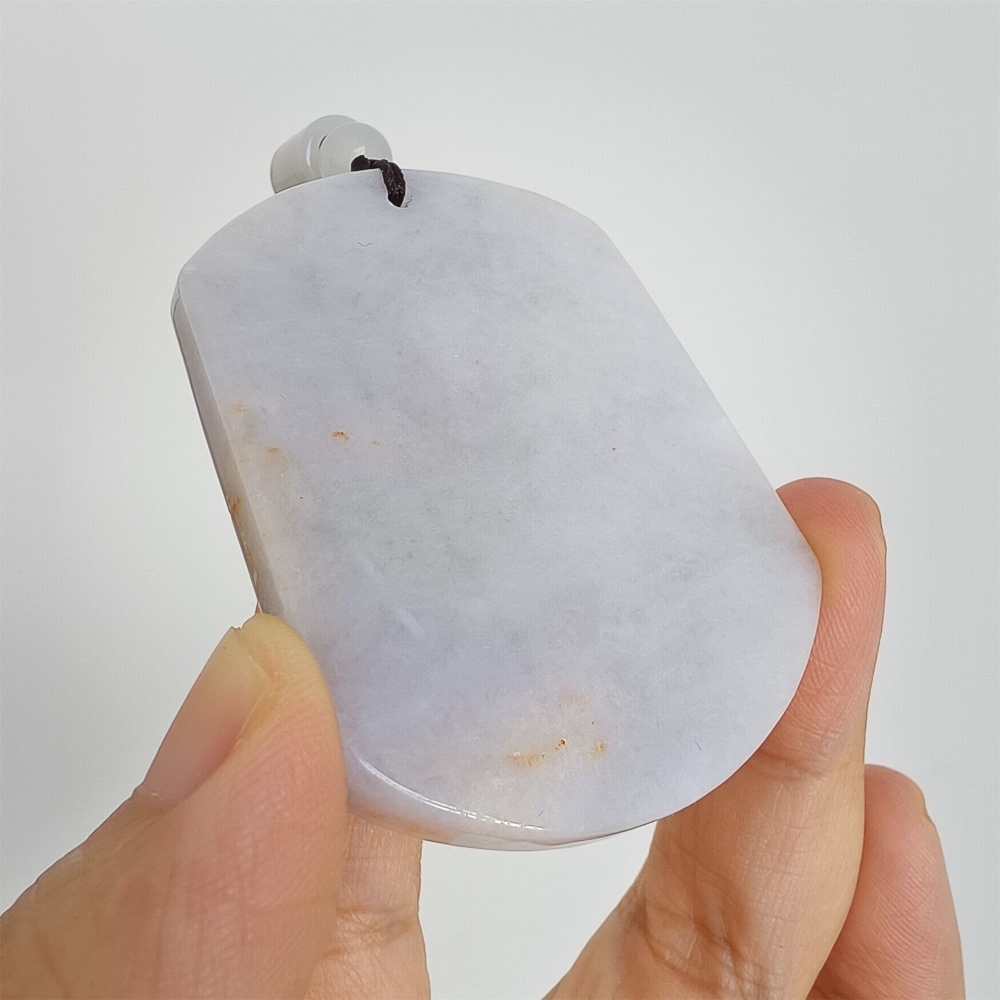 DDP | 56.8X45.5X6.6mm Natural Certificated Type A Light Green And Light Lavender Burmese Jadeite Trapezoid 平安无事 Plaque,Amulet Pendant,DIY Jewelry Supplies