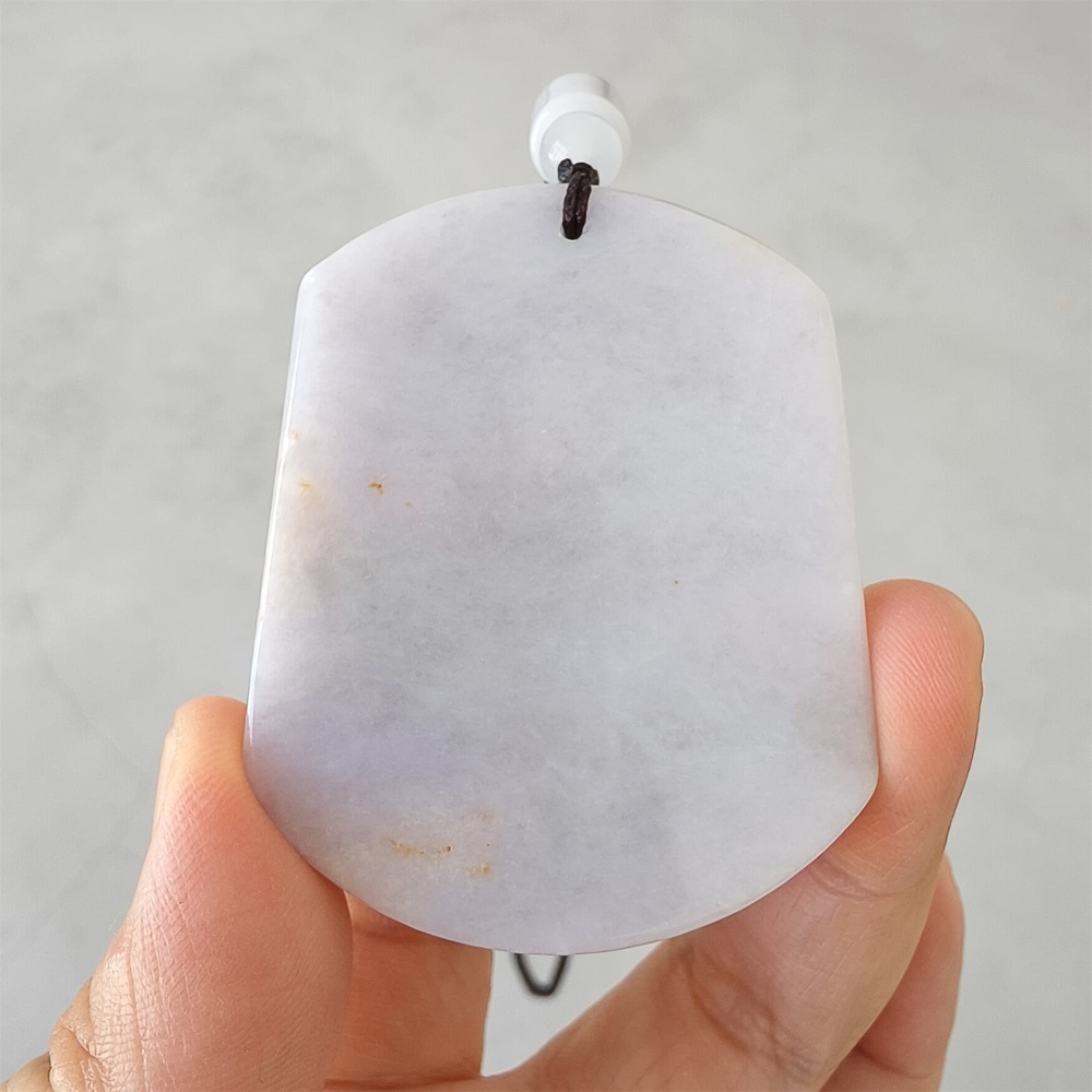 DDP | 56.8X45.5X6.6mm Natural Certificated Type A Light Green And Light Lavender Burmese Jadeite Trapezoid 平安无事 Plaque,Amulet Pendant,DIY Jewelry Supplies
