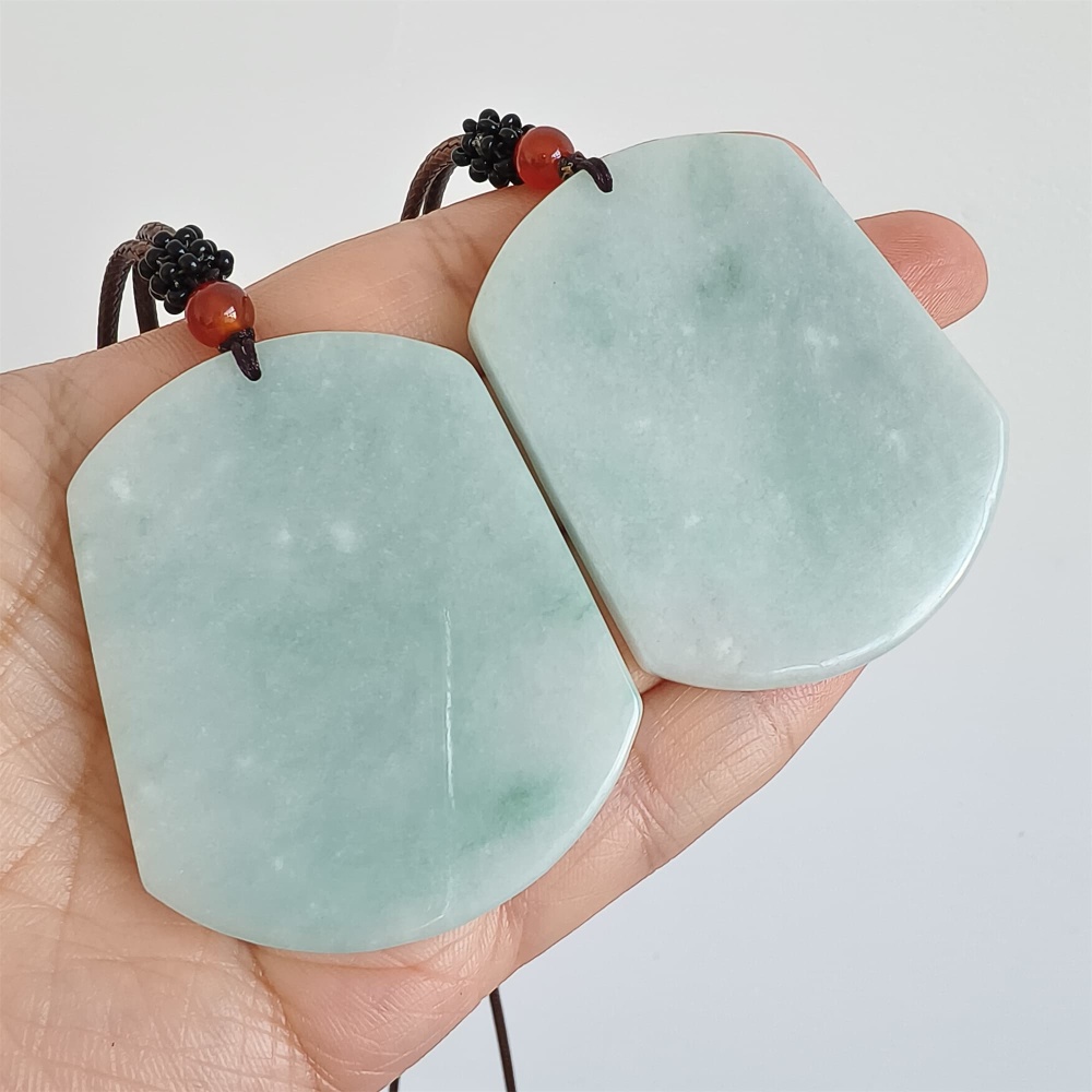 DDP | 54.6X44.7X5.5mm Natural Certificated Type A Green Burmese Jadeite Trapezoid 平安无事 Plaque,Amulet Pendant,DIY Jewelry Supplies