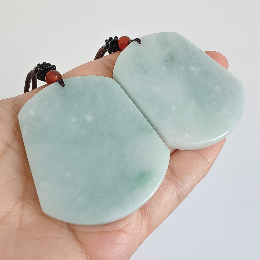 DDP | 54.6X44.7X5.5mm Natural Certificated Type A Green Burmese Jadeite Trapezoid 平安无事 Plaque,Amulet Pendant,DIY Jewelry Supplies