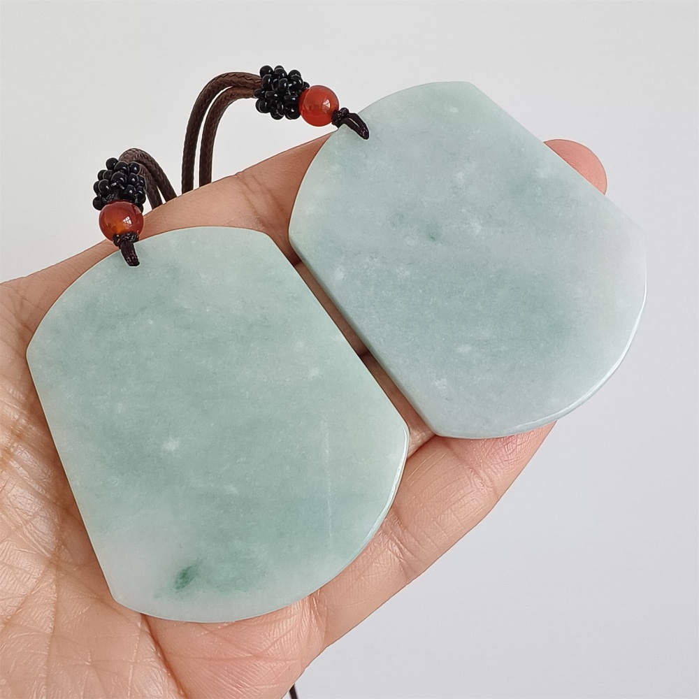 DDP | 54.6X44.7X5.5mm Natural Certificated Type A Green Burmese Jadeite Trapezoid 平安无事 Plaque,Amulet Pendant,DIY Jewelry Supplies