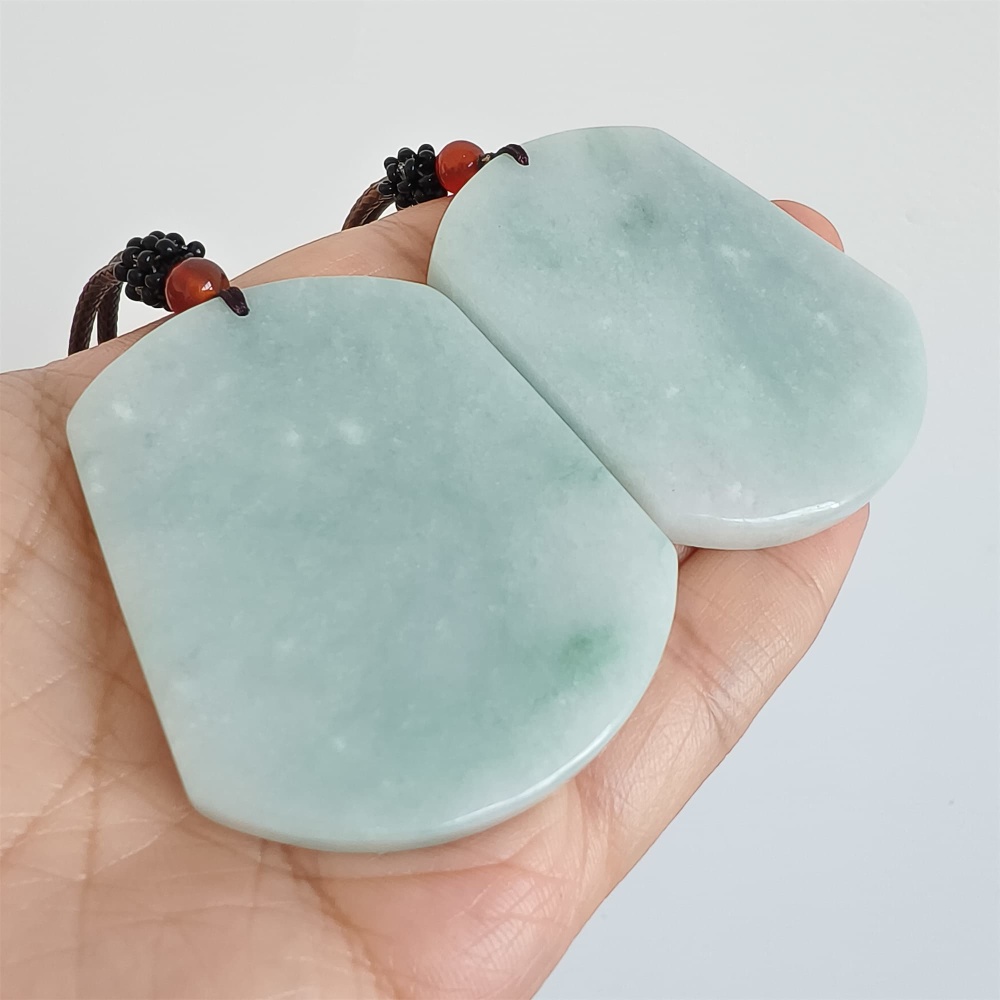 DDP | 54.6X44.7X5.5mm Natural Certificated Type A Green Burmese Jadeite Trapezoid 平安无事 Plaque,Amulet Pendant,DIY Jewelry Supplies