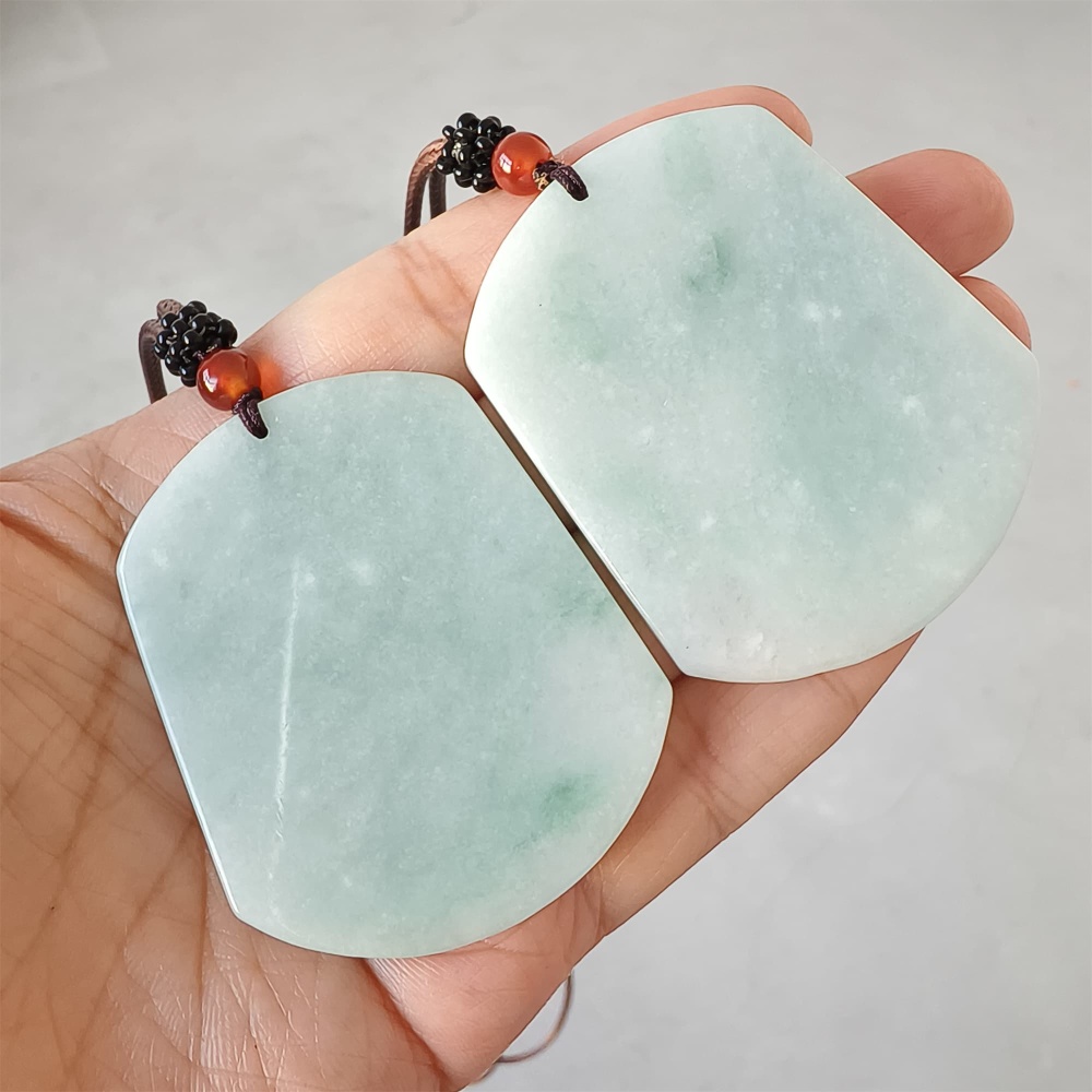 DDP | 54.6X44.7X5.5mm Natural Certificated Type A Green Burmese Jadeite Trapezoid 平安无事 Plaque,Amulet Pendant,DIY Jewelry Supplies