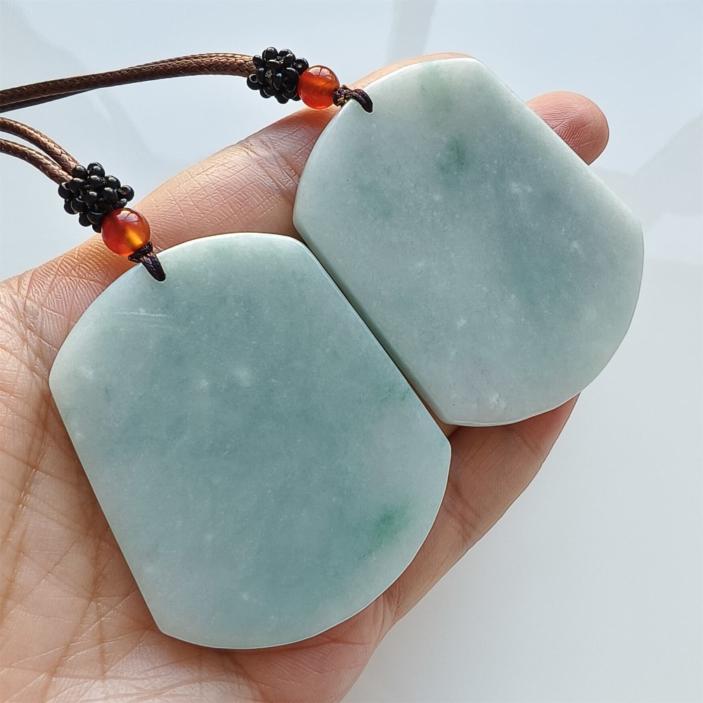 DDP | 54.6X44.7X5.5mm Natural Certificated Type A Green Burmese Jadeite Trapezoid 平安无事 Plaque,Amulet Pendant,DIY Jewelry Supplies