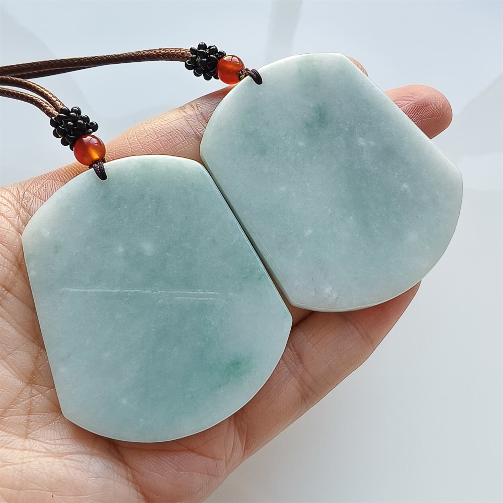 DDP | 54.6X44.7X5.5mm Natural Certificated Type A Green Burmese Jadeite Trapezoid 平安无事 Plaque,Amulet Pendant,DIY Jewelry Supplies