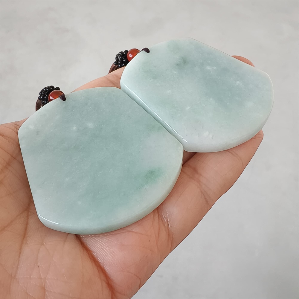 DDP | 54.6X44.7X5.5mm Natural Certificated Type A Green Burmese Jadeite Trapezoid 平安无事 Plaque,Amulet Pendant,DIY Jewelry Supplies