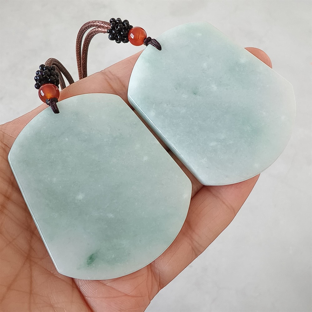 DDP | 54.6X44.7X5.5mm Natural Certificated Type A Green Burmese Jadeite Trapezoid 平安无事 Plaque,Amulet Pendant,DIY Jewelry Supplies