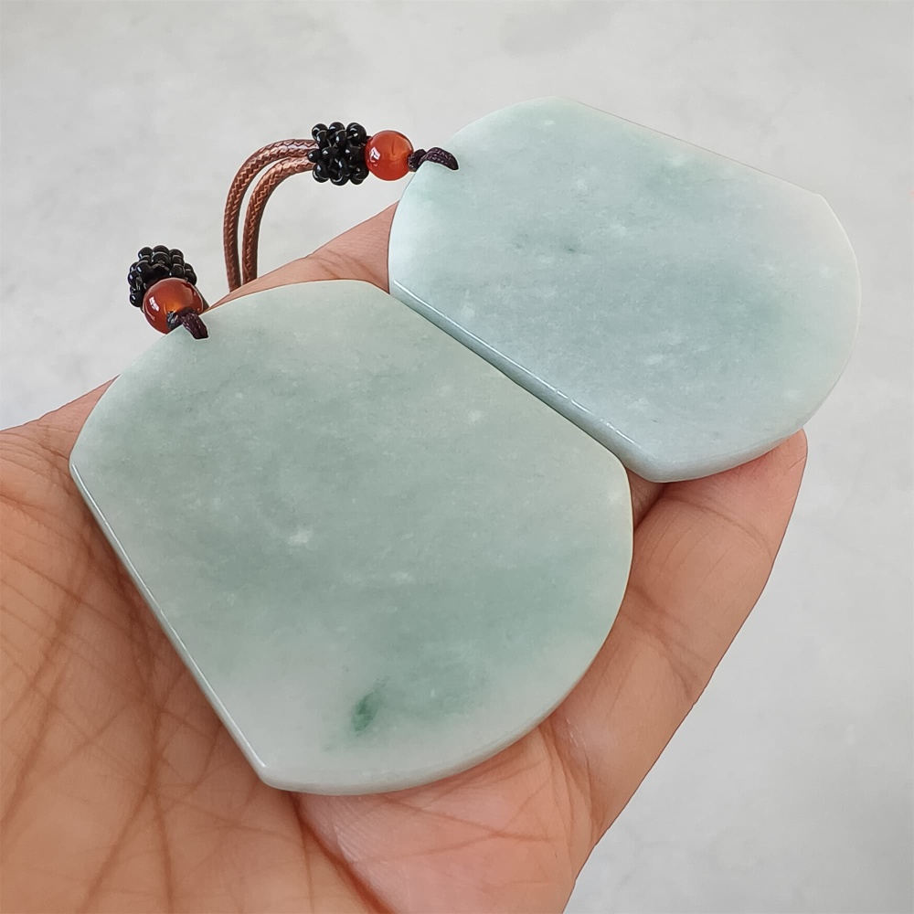 DDP | 54.6X44.7X5.5mm Natural Certificated Type A Green Burmese Jadeite Trapezoid 平安无事 Plaque,Amulet Pendant,DIY Jewelry Supplies