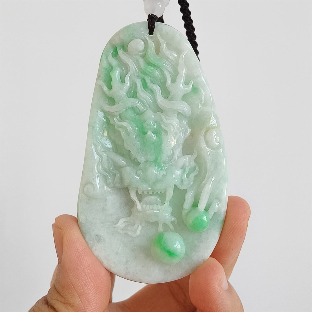 DDP | 78.3X44.7X11.2mm Natural Certificated Type A Green Burmese Jadeite Irregular Pendant With Dragon Carved,Amulet Pendant,DIY Jewelry Supplies