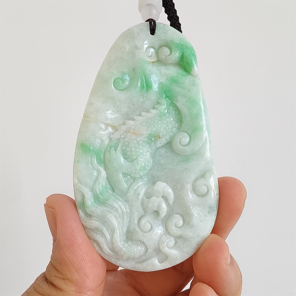 DDP | 78.3X44.7X11.2mm Natural Certificated Type A Green Burmese Jadeite Irregular Pendant With Dragon Carved,Amulet Pendant,DIY Jewelry Supplies