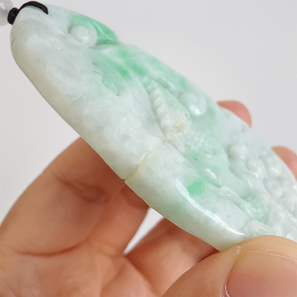 DDP | 78.3X44.7X11.2mm Natural Certificated Type A Green Burmese Jadeite Irregular Pendant With Dragon Carved,Amulet Pendant,DIY Jewelry Supplies