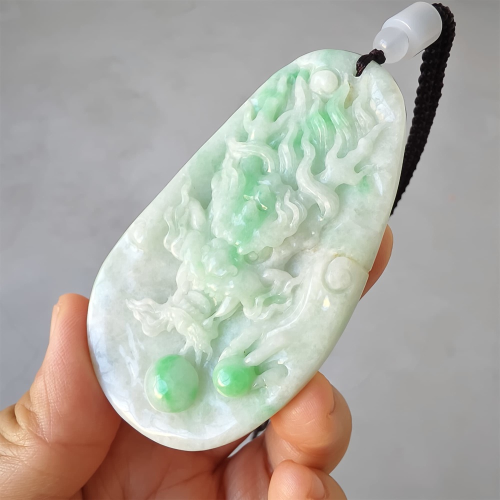 DDP | 78.3X44.7X11.2mm Natural Certificated Type A Green Burmese Jadeite Irregular Pendant With Dragon Carved,Amulet Pendant,DIY Jewelry Supplies