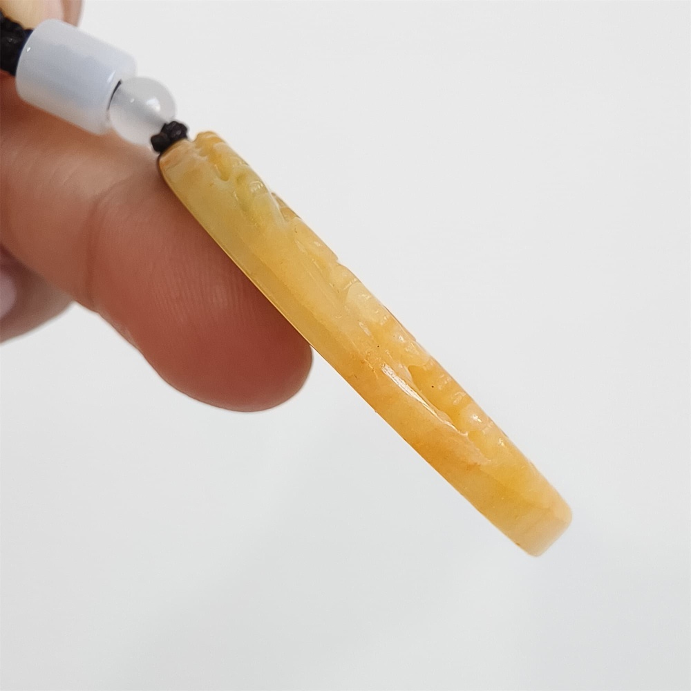 DDP | 53X6mm Unique Certificated Natural Hand Carved Yellow Color Heated Burmese Jadeite Round Pendant With Landscape Carved,Yellow White Green Jadeite Pendant,DIY Jewelry Supplies