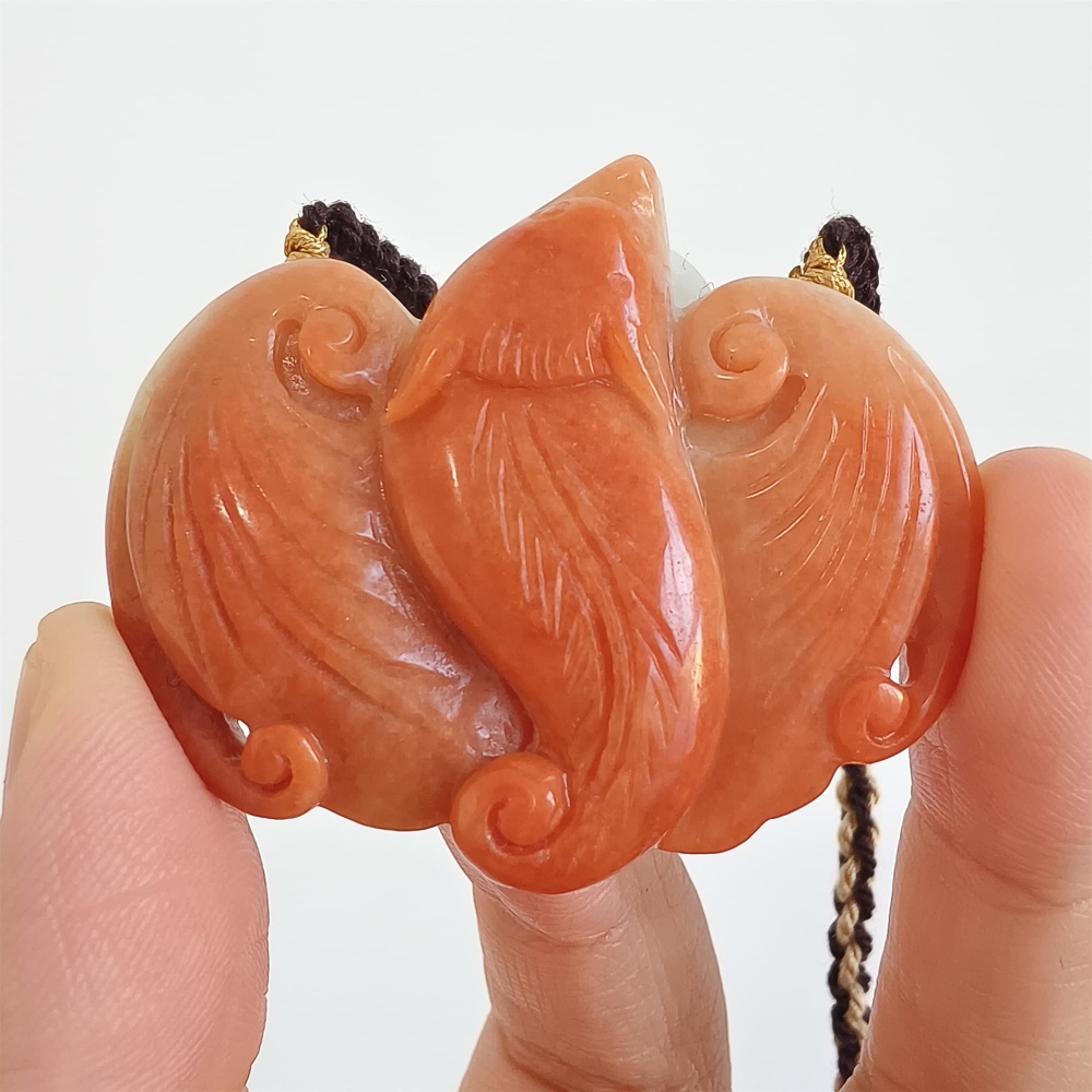 DDP | 40.5X50X11.5mm Unique Certificated Natural Hand Carved Red Color Heated Burmese Jadeite Bat Pendant,Amulet Pendant,DIY Jewelry Supplies