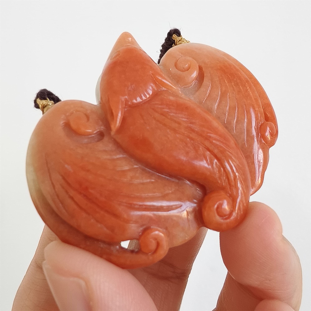 DDP | 40.5X50X11.5mm Unique Certificated Natural Hand Carved Red Color Heated Burmese Jadeite Bat Pendant,Amulet Pendant,DIY Jewelry Supplies