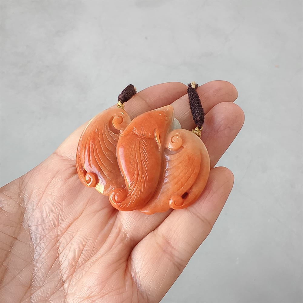 DDP | 40.5X50X11.5mm Unique Certificated Natural Hand Carved Red Color Heated Burmese Jadeite Bat Pendant,Amulet Pendant,DIY Jewelry Supplies