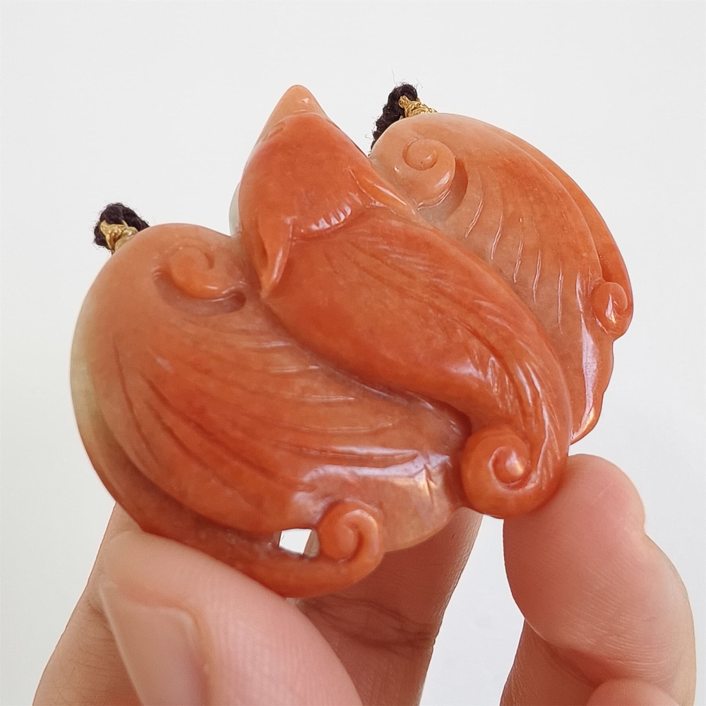 DDP | 40.5X50X11.5mm Unique Certificated Natural Hand Carved Red Color Heated Burmese Jadeite Bat Pendant,Amulet Pendant,DIY Jewelry Supplies