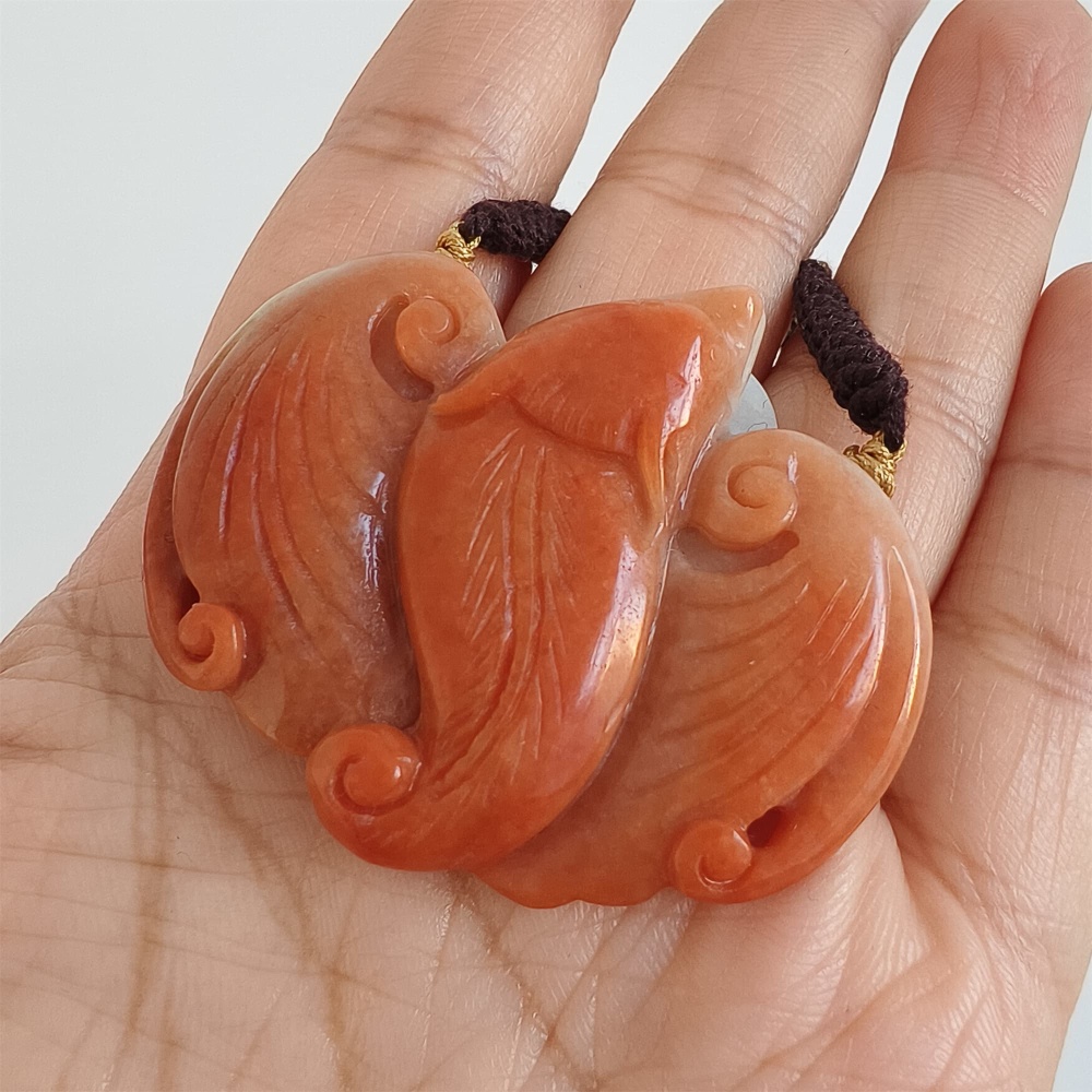 DDP | 40.5X50X11.5mm Unique Certificated Natural Hand Carved Red Color Heated Burmese Jadeite Bat Pendant,Amulet Pendant,DIY Jewelry Supplies