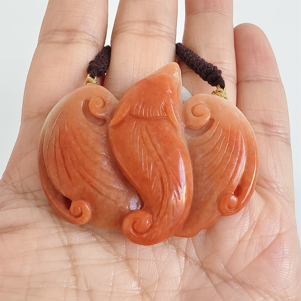 DDP | 40.5X50X11.5mm Unique Certificated Natural Hand Carved Red Color Heated Burmese Jadeite Bat Pendant,Amulet Pendant,DIY Jewelry Supplies