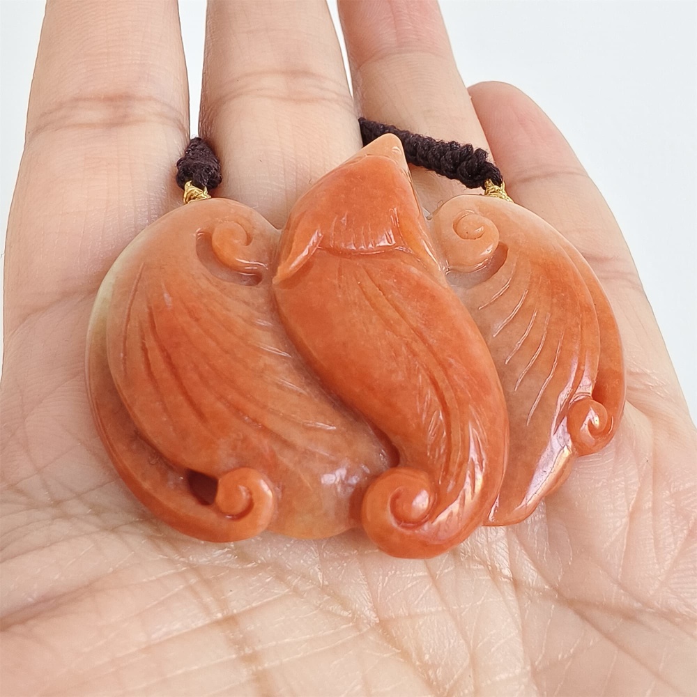 DDP | 40.5X50X11.5mm Unique Certificated Natural Hand Carved Red Color Heated Burmese Jadeite Bat Pendant,Amulet Pendant,DIY Jewelry Supplies