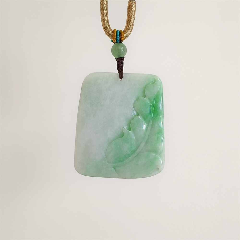 DDP | 45X38.6X6.3mm Natural Certificated Type A Green White Burmese Jadeite Trapezoid Pendant With Ruyi And Bird Carved,Amulet Pendant,DIY Jewelry Supplies