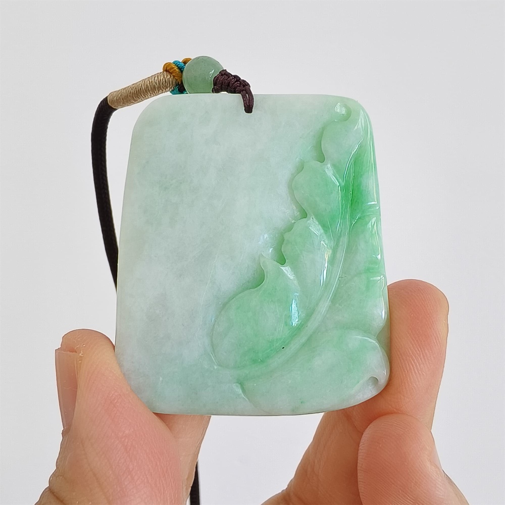 DDP | 45X38.6X6.3mm Natural Certificated Type A Green White Burmese Jadeite Trapezoid Pendant With Ruyi And Bird Carved,Amulet Pendant,DIY Jewelry Supplies