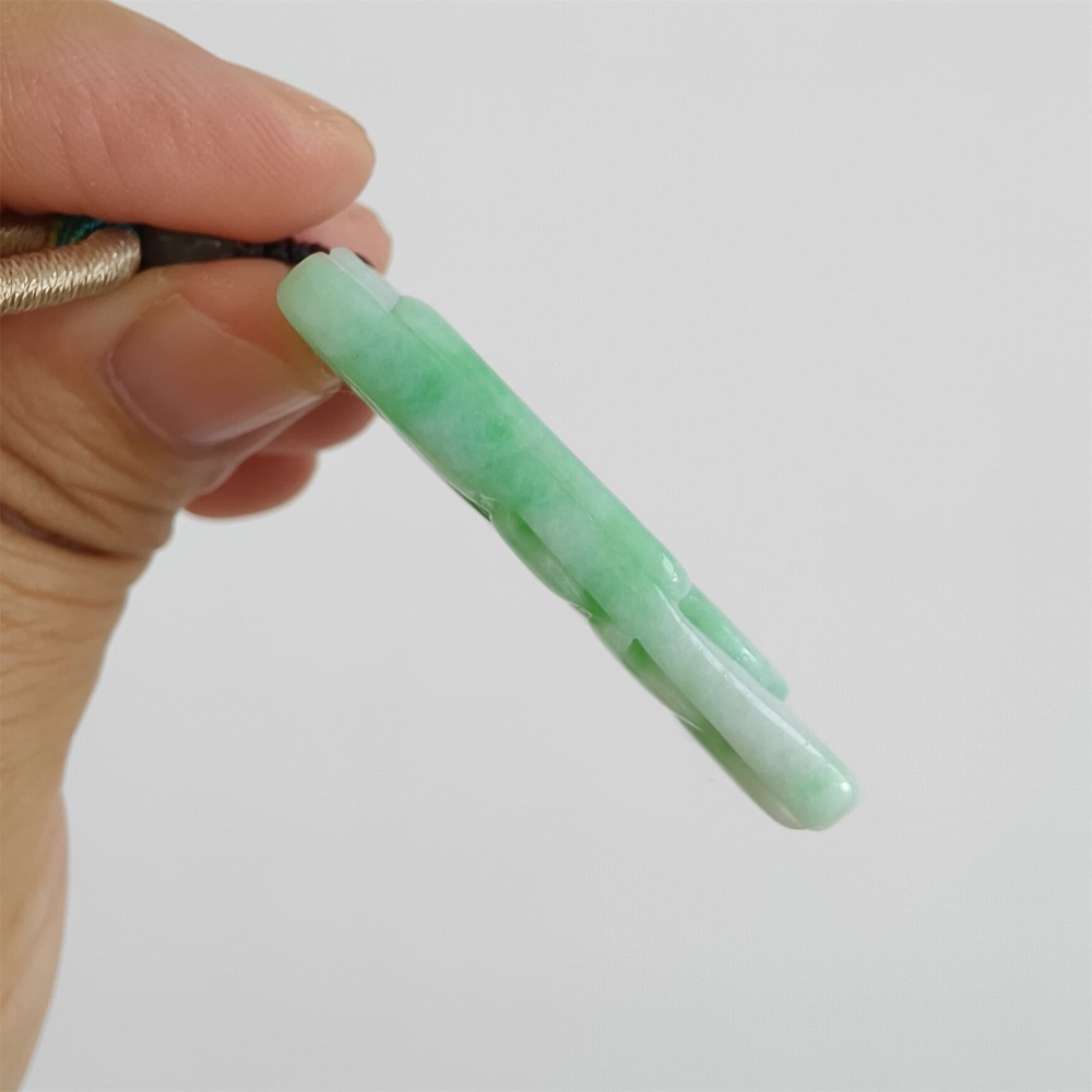 DDP | 45X38.6X6.3mm Natural Certificated Type A Green White Burmese Jadeite Trapezoid Pendant With Ruyi And Bird Carved,Amulet Pendant,DIY Jewelry Supplies