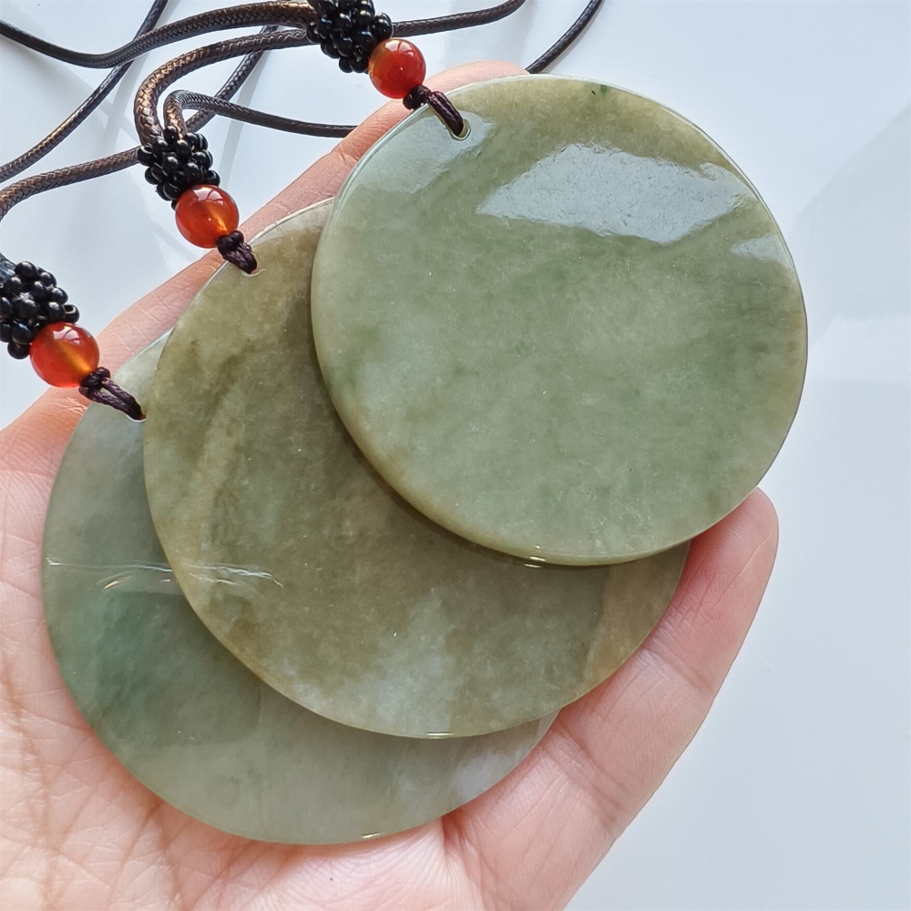 DDP | 54-57X1.7-4.9mm Natural Certificated Type A Green Yellow Burmese Jadeite Round平安无事 Plaque,Amulet Pendant,DIY Jewelry Supplies