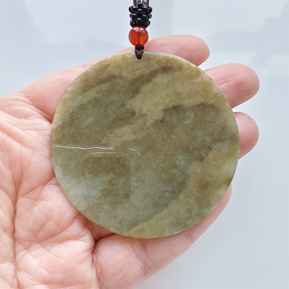 DDP | 54-57X1.7-4.9mm Natural Certificated Type A Green Yellow Burmese Jadeite Round平安无事 Plaque,Amulet Pendant,DIY Jewelry Supplies