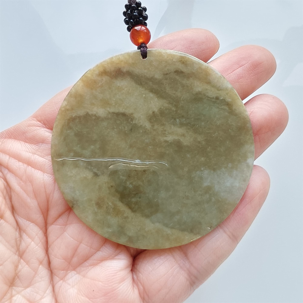 DDP | 54-57X1.7-4.9mm Natural Certificated Type A Green Yellow Burmese Jadeite Round平安无事 Plaque,Amulet Pendant,DIY Jewelry Supplies