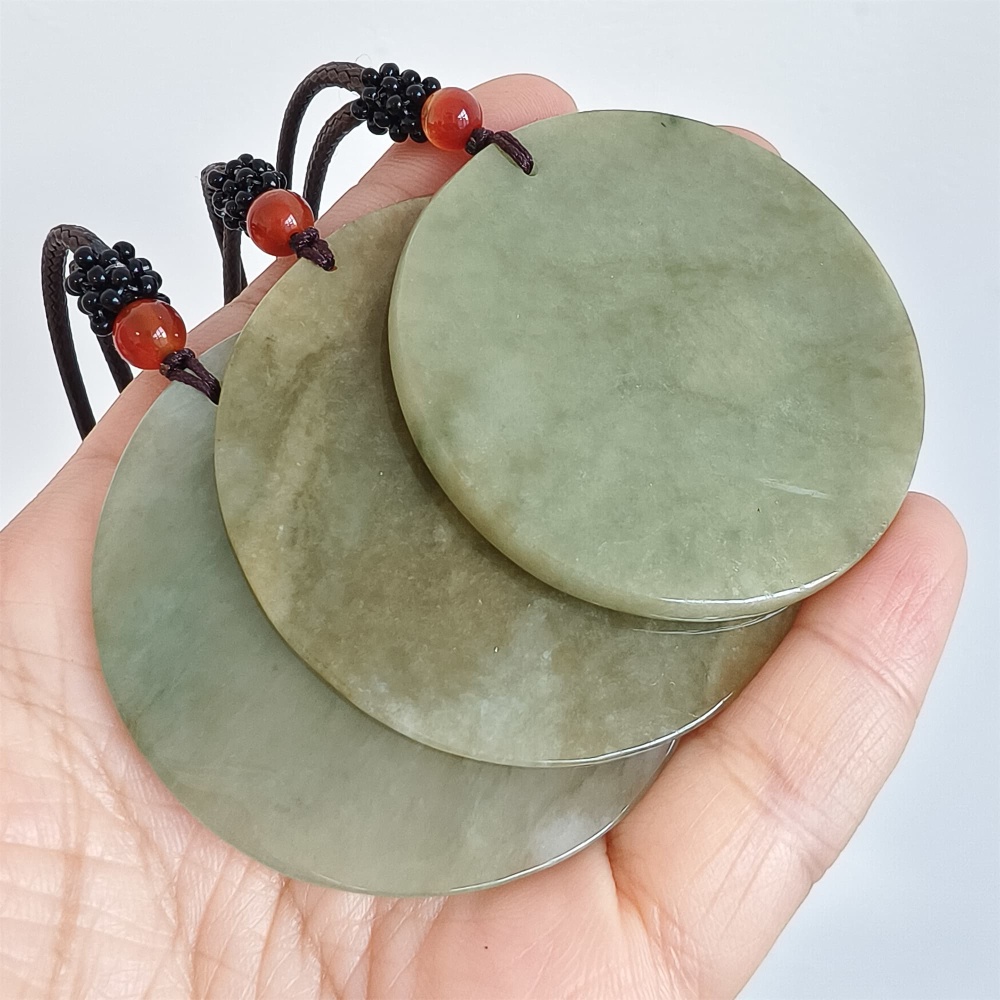DDP | 54-57X1.7-4.9mm Natural Certificated Type A Green Yellow Burmese Jadeite Round平安无事 Plaque,Amulet Pendant,DIY Jewelry Supplies
