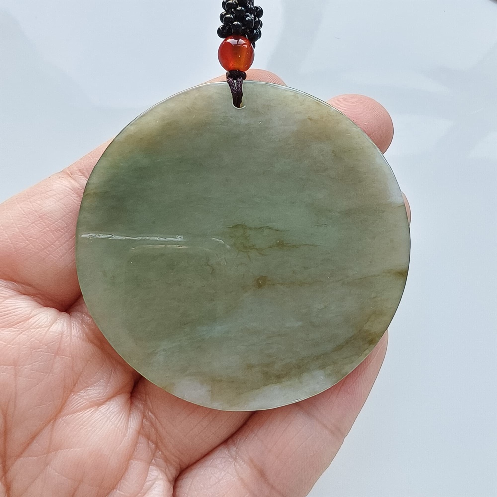 DDP | 54-57X1.7-4.9mm Natural Certificated Type A Green Yellow Burmese Jadeite Round平安无事 Plaque,Amulet Pendant,DIY Jewelry Supplies