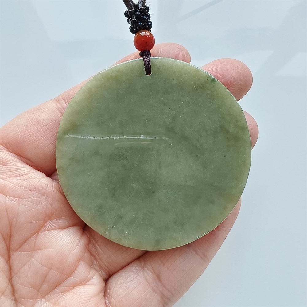 DDP | 54-57X1.7-4.9mm Natural Certificated Type A Green Yellow Burmese Jadeite Round平安无事 Plaque,Amulet Pendant,DIY Jewelry Supplies