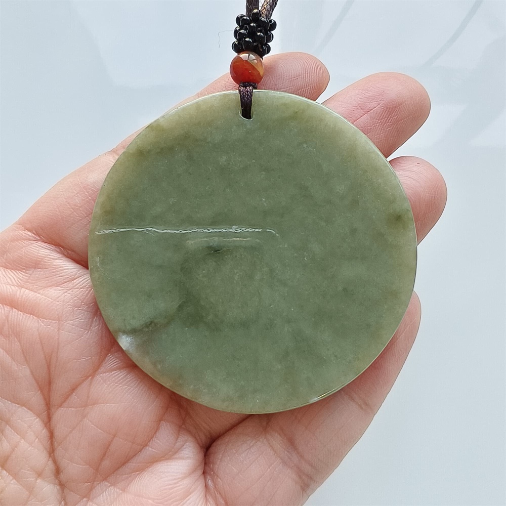 DDP | 54-57X1.7-4.9mm Natural Certificated Type A Green Yellow Burmese Jadeite Round平安无事 Plaque,Amulet Pendant,DIY Jewelry Supplies