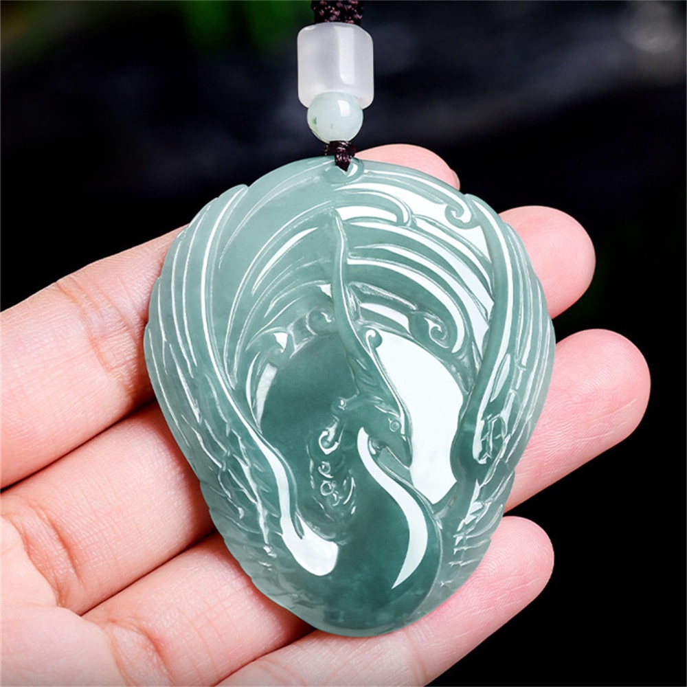 DDP | 53X45X5mm Natural Certificated Type A Untreated Icy Waxy Blue Watery Guatemalan Jadeite Phoenix Pendant ,Amulet Pendant,DIY Jewelry Supplies