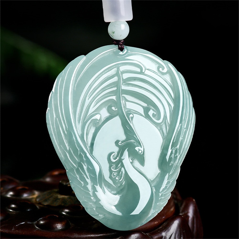 DDP | 53X45X5mm Natural Certificated Type A Untreated Icy Waxy Blue Watery Guatemalan Jadeite Phoenix Pendant ,Amulet Pendant,DIY Jewelry Supplies