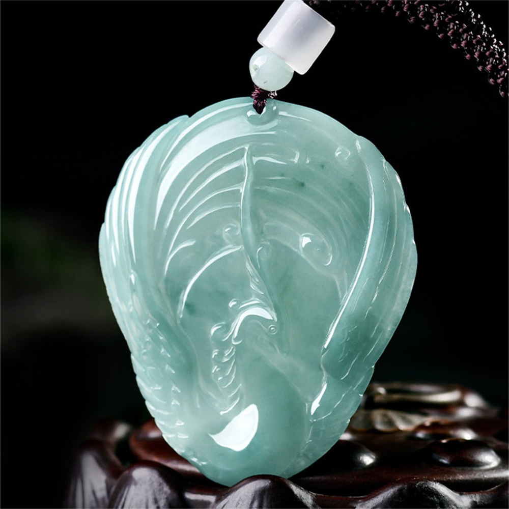 DDP | 53X45X5mm Natural Certificated Type A Untreated Icy Waxy Blue Watery Guatemalan Jadeite Phoenix Pendant ,Amulet Pendant,DIY Jewelry Supplies