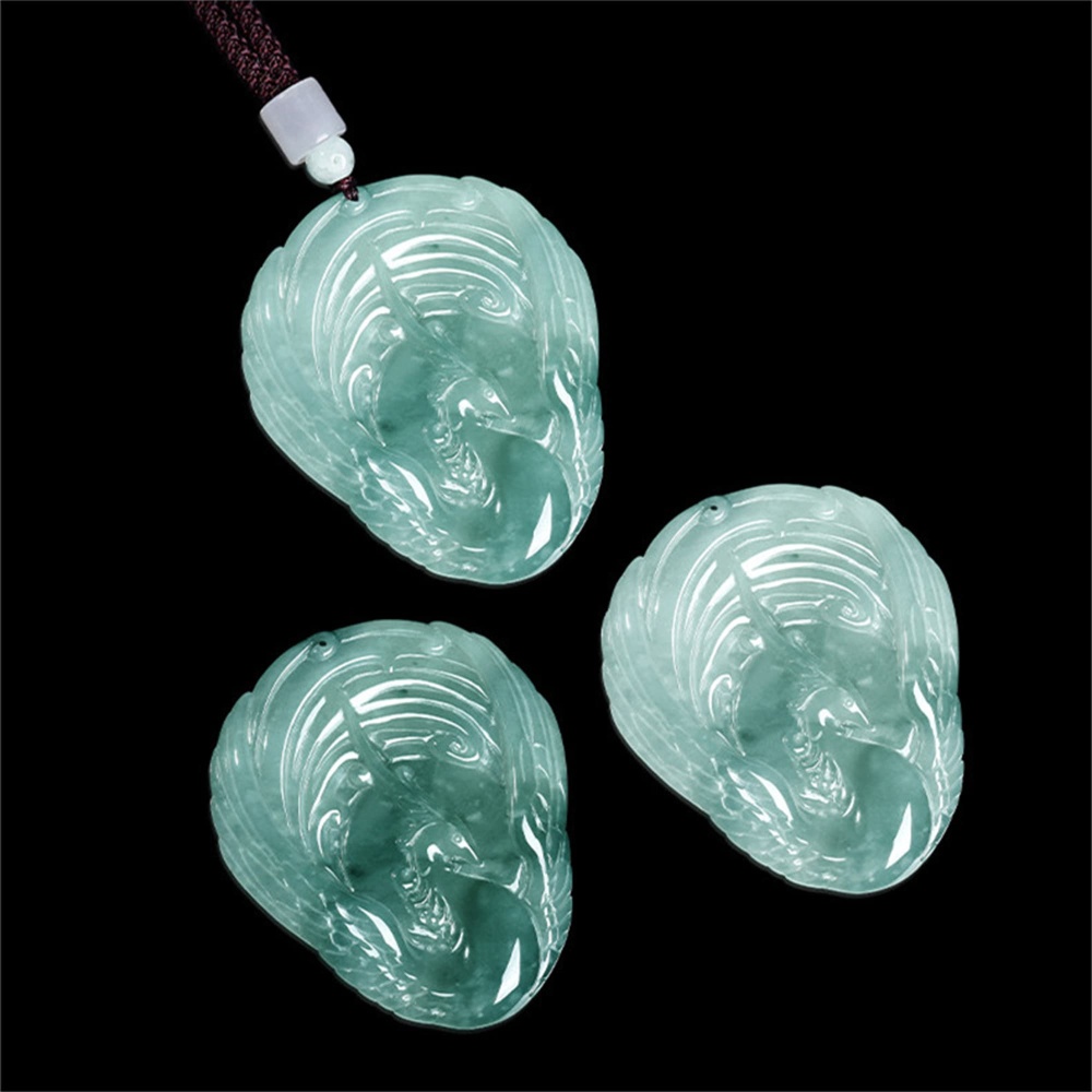 DDP | 53X45X5mm Natural Certificated Type A Untreated Icy Waxy Blue Watery Guatemalan Jadeite Phoenix Pendant ,Amulet Pendant,DIY Jewelry Supplies
