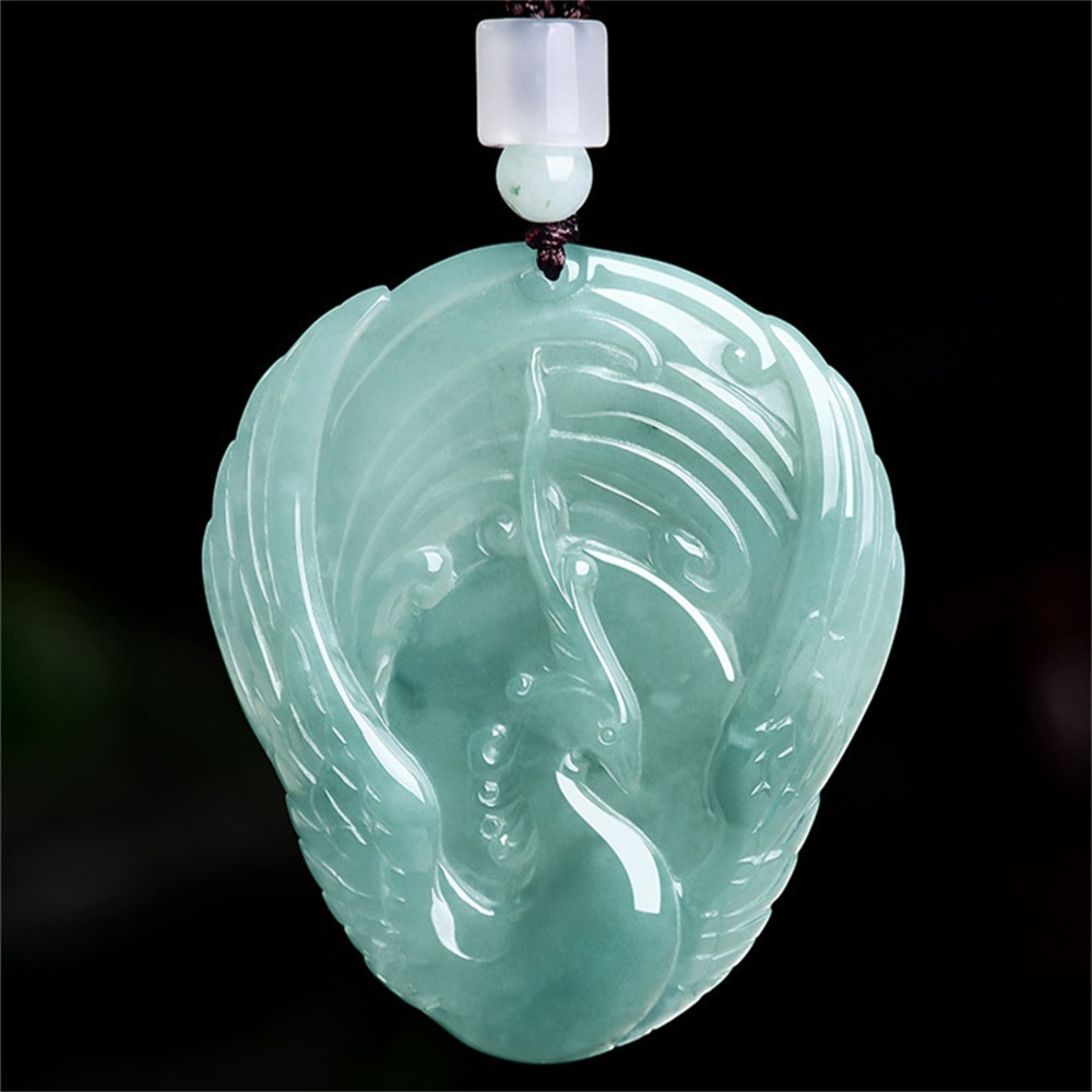 DDP | 53X45X5mm Natural Certificated Type A Untreated Icy Waxy Blue Watery Guatemalan Jadeite Phoenix Pendant ,Amulet Pendant,DIY Jewelry Supplies