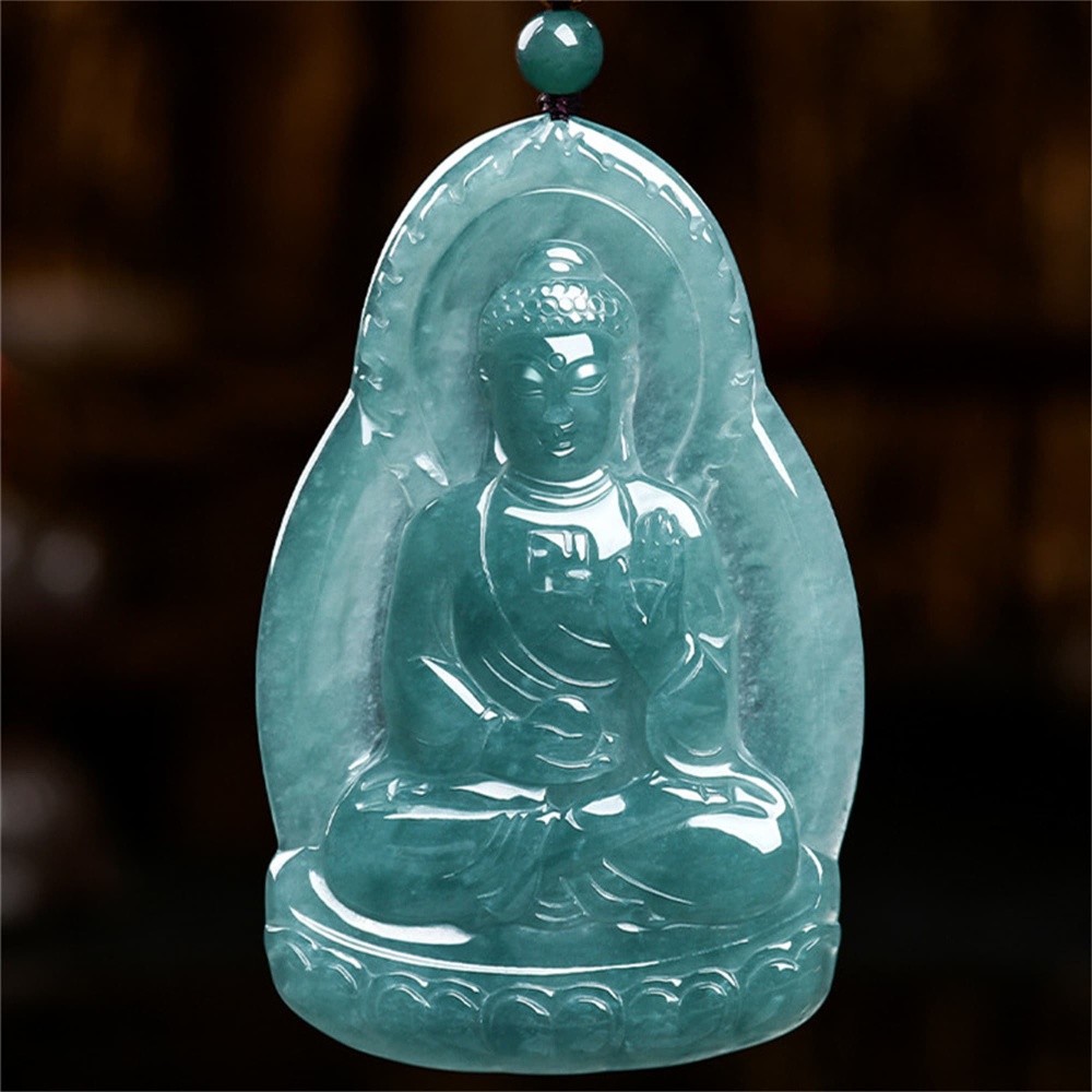 DDP | 64X40.5X5.5mm Natural Certificated Type A Untreated Icy Waxy Blue Watery Guatemalan Jadeite Buddha Pendant,Amulet Pendant,DIY Jewelry Supplies