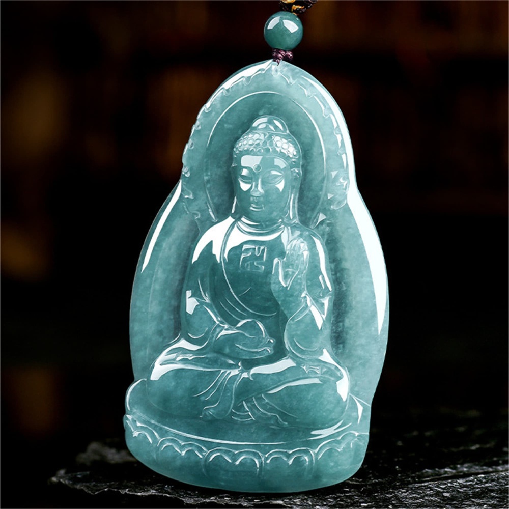 DDP | 64X40.5X5.5mm Natural Certificated Type A Untreated Icy Waxy Blue Watery Guatemalan Jadeite Buddha Pendant,Amulet Pendant,DIY Jewelry Supplies