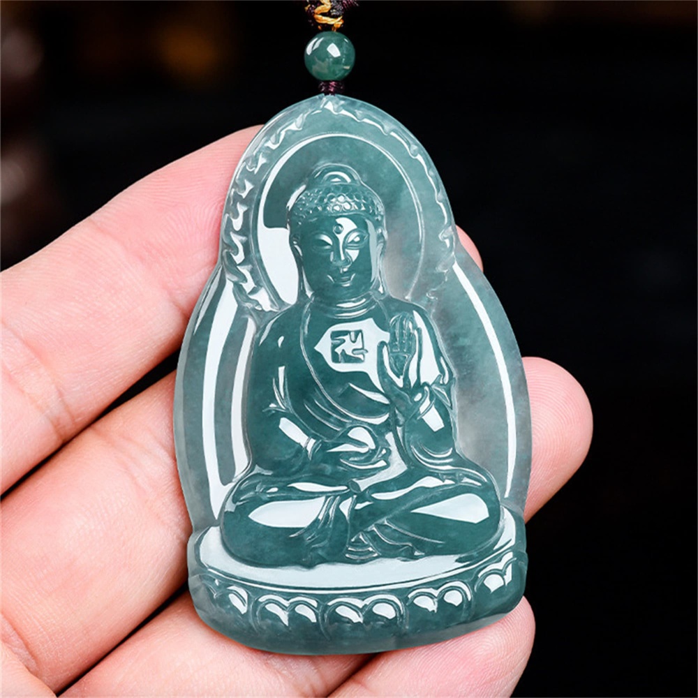 DDP | 64X40.5X5.5mm Natural Certificated Type A Untreated Icy Waxy Blue Watery Guatemalan Jadeite Buddha Pendant,Amulet Pendant,DIY Jewelry Supplies