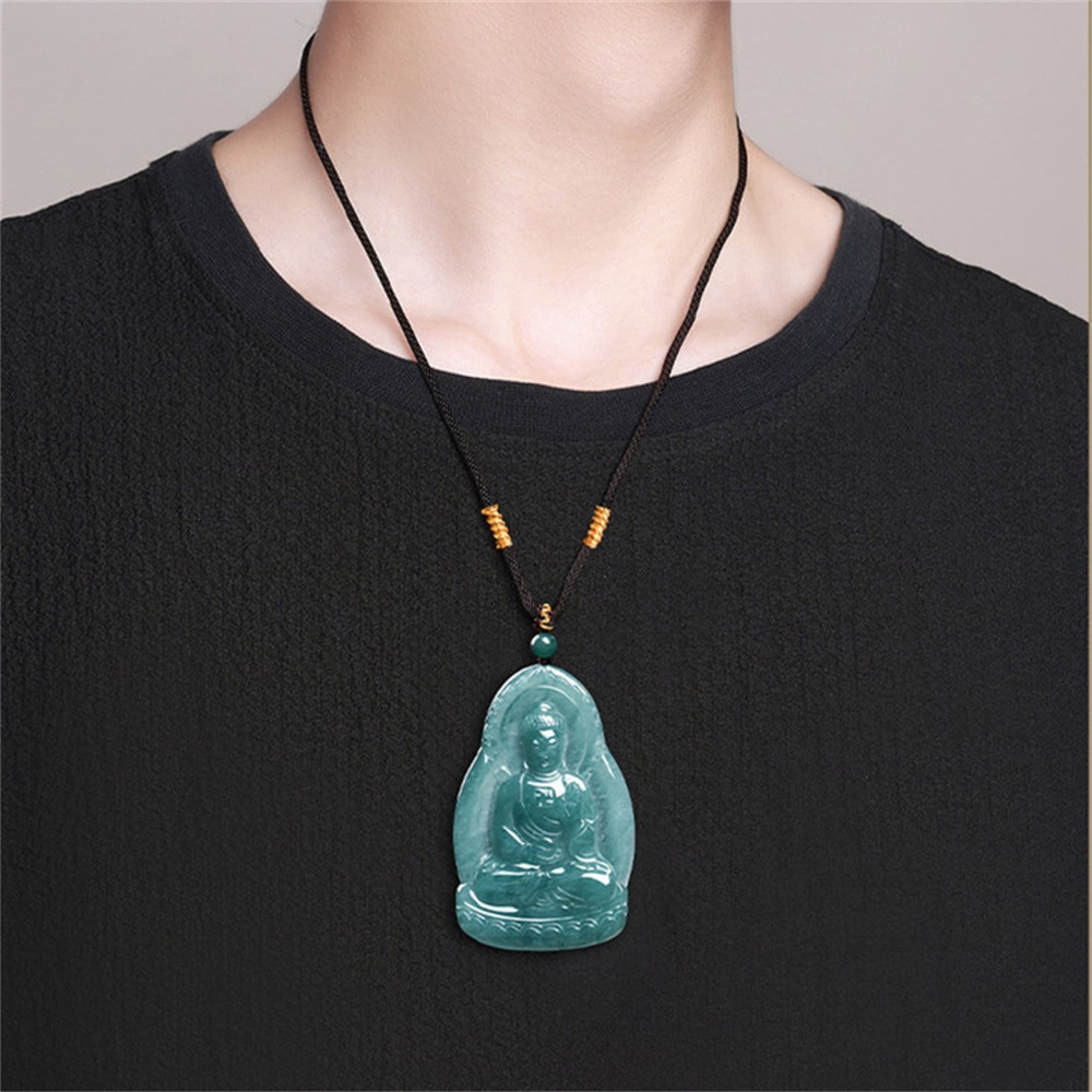 DDP | 64X40.5X5.5mm Natural Certificated Type A Untreated Icy Waxy Blue Watery Guatemalan Jadeite Buddha Pendant,Amulet Pendant,DIY Jewelry Supplies