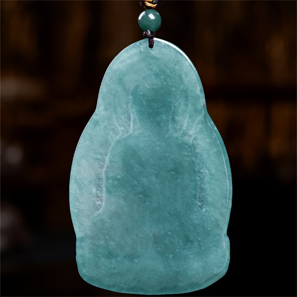 DDP | 64X40.5X5.5mm Natural Certificated Type A Untreated Icy Waxy Blue Watery Guatemalan Jadeite Buddha Pendant,Amulet Pendant,DIY Jewelry Supplies