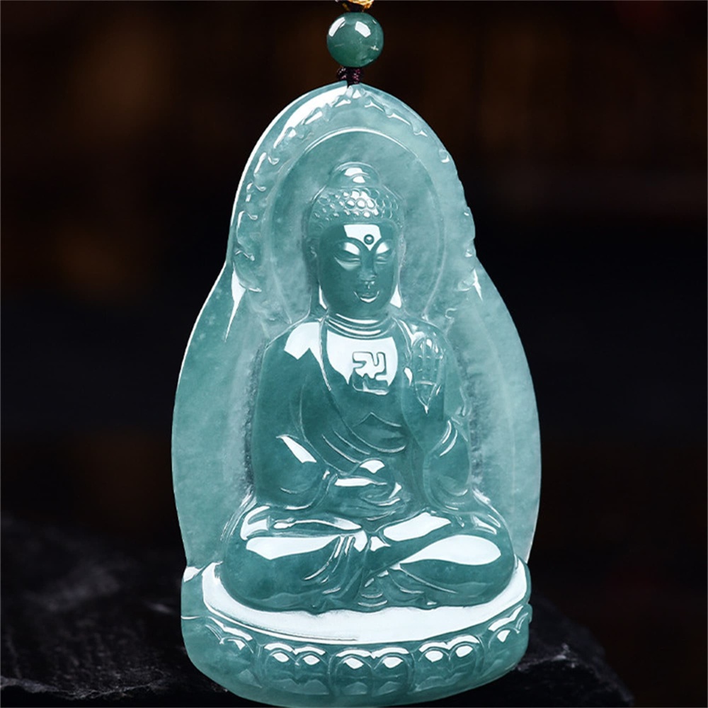 DDP | 64X40.5X5.5mm Natural Certificated Type A Untreated Icy Waxy Blue Watery Guatemalan Jadeite Buddha Pendant,Amulet Pendant,DIY Jewelry Supplies